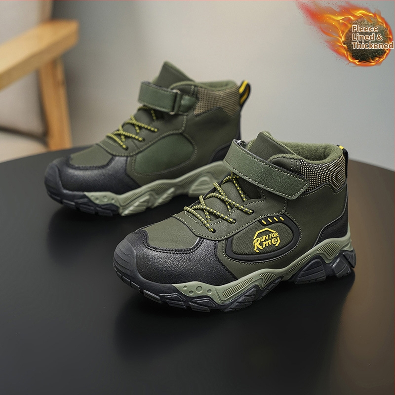 Παιδικά χειμερινά ορειβατικά παπούτσια με fleece επένδυση, παχιά κατασκευή, Velcro κλείσιμο, άνω μέρος από συνθετικό δέρμα, σχέδιο με γράμματα, σόλα TPR