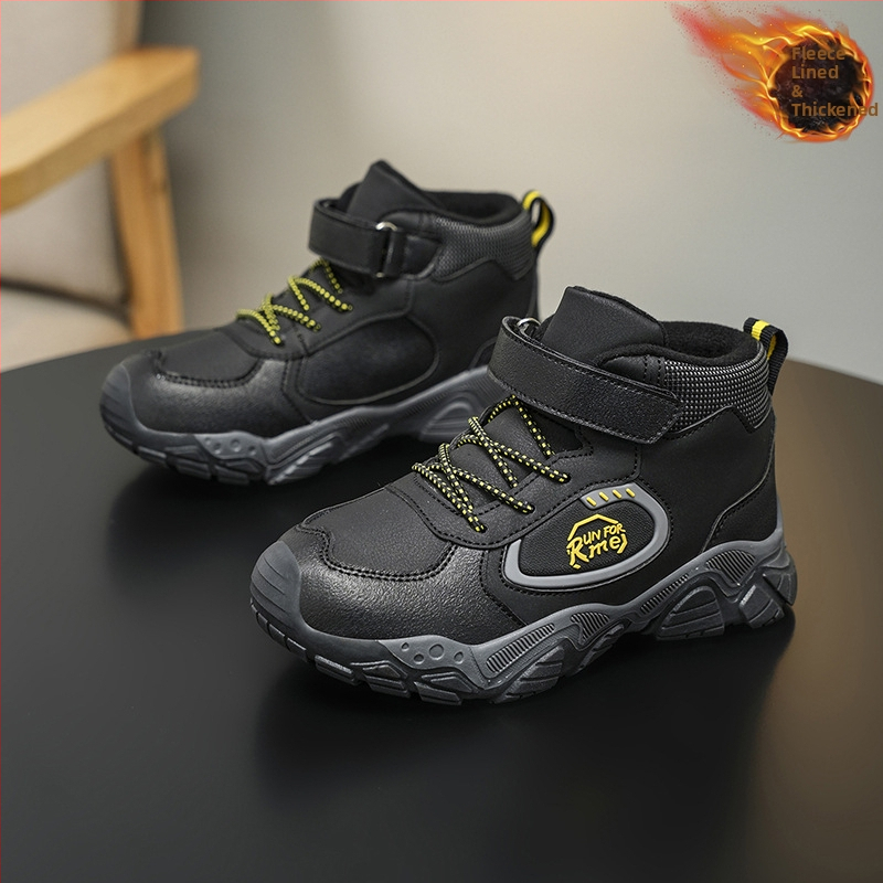 Παιδικά χειμερινά ορειβατικά παπούτσια με fleece επένδυση, παχιά κατασκευή, Velcro κλείσιμο, άνω μέρος από συνθετικό δέρμα, σχέδιο με γράμματα, σόλα TPR