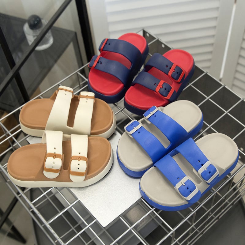 Vaikų sandalai su dviguba sagtimi ir stora pada, EVA viršus ir pada, tinkami vidaus ir lauko naudojimui, atsparūs slydimui