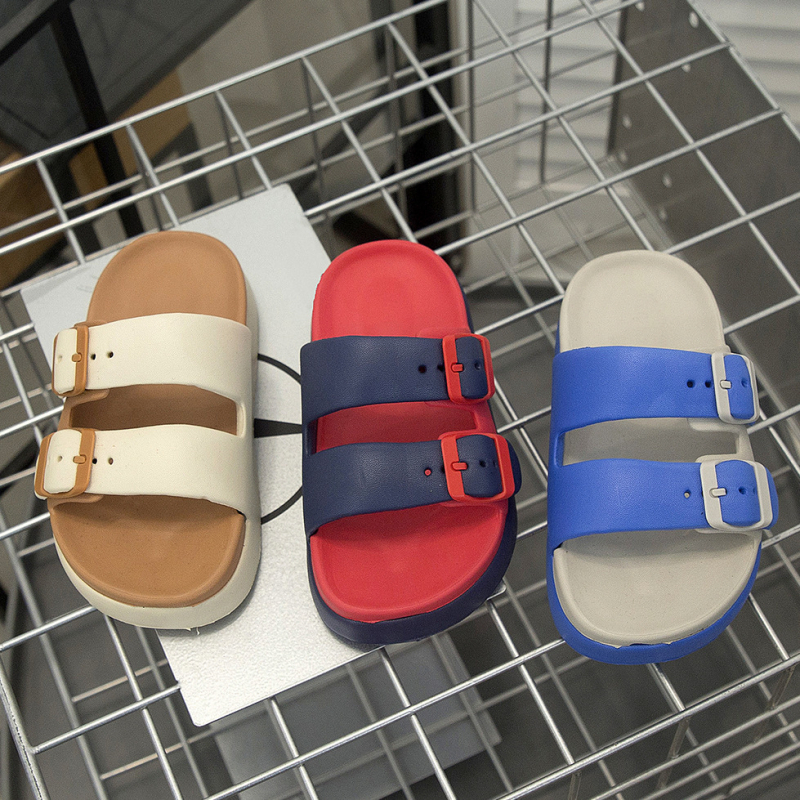 Vaikų sandalai su dviguba sagtimi ir stora pada, EVA viršus ir pada, tinkami vidaus ir lauko naudojimui, atsparūs slydimui