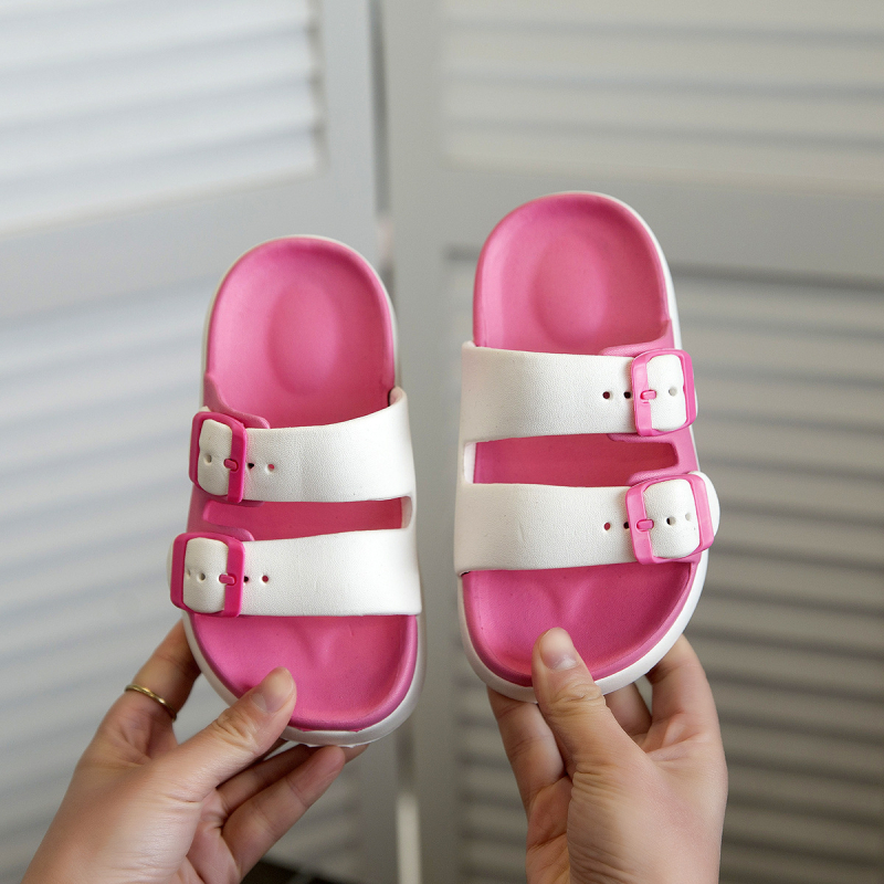 Vaikų sandalai su dviguba sagtimi ir stora pada, EVA viršus ir pada, tinkami vidaus ir lauko naudojimui, atsparūs slydimui