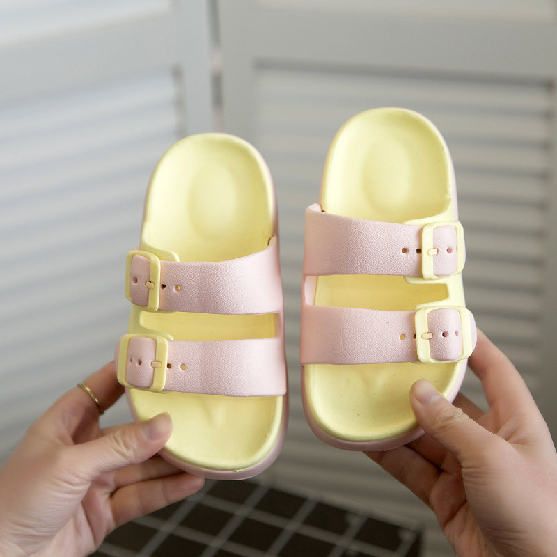 Vaikų sandalai su dviguba sagtimi ir stora pada, EVA viršus ir pada, tinkami vidaus ir lauko naudojimui, atsparūs slydimui