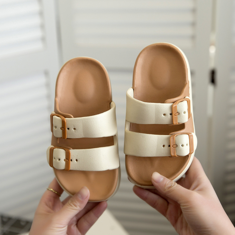 Vaikų sandalai su dviguba sagtimi ir stora pada, EVA viršus ir pada, tinkami vidaus ir lauko naudojimui, atsparūs slydimui