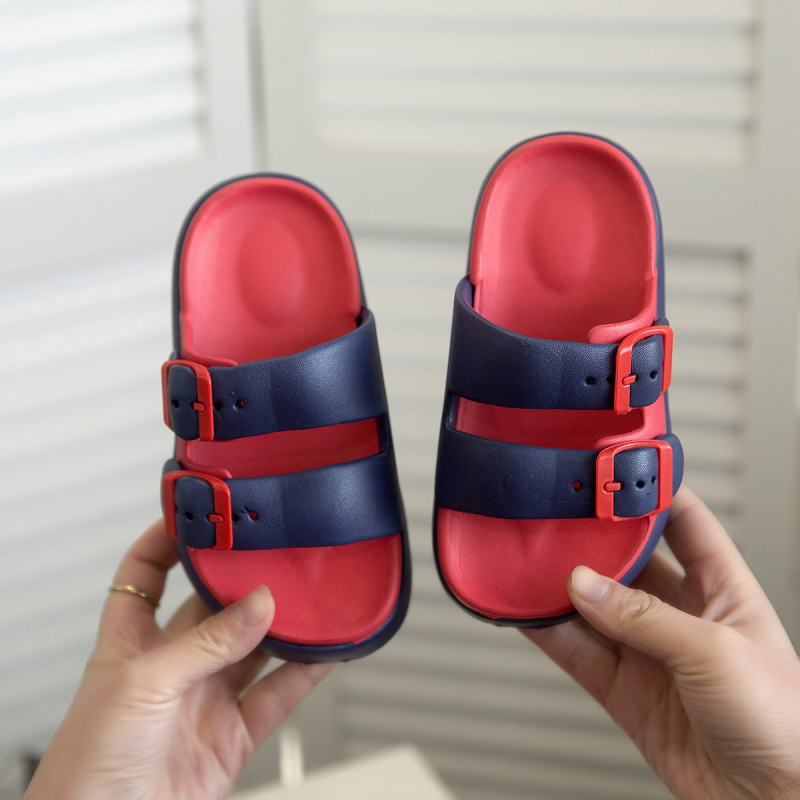 Vaikų sandalai su dviguba sagtimi ir stora pada, EVA viršus ir pada, tinkami vidaus ir lauko naudojimui, atsparūs slydimui