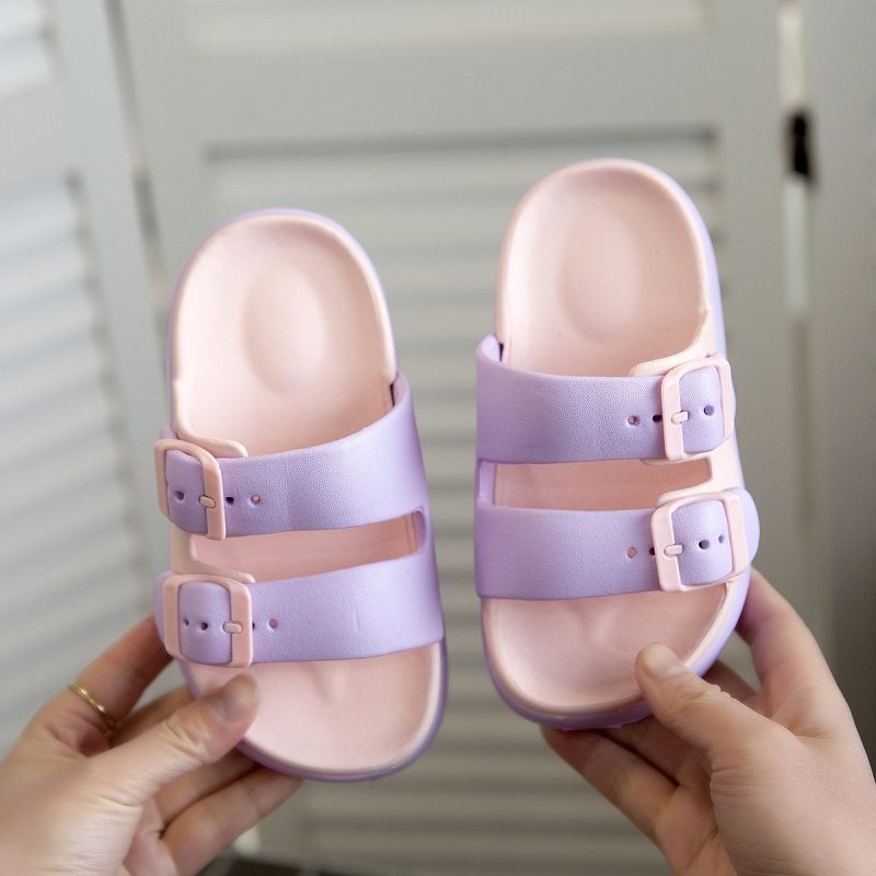 Vaikų sandalai su dviguba sagtimi ir stora pada, EVA viršus ir pada, tinkami vidaus ir lauko naudojimui, atsparūs slydimui