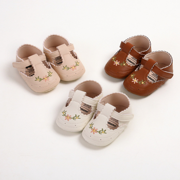 Pantofi pentru copii mici, model brodat, PU parte superioară, respirabili, închidere cu Velcro, 12–36 luni