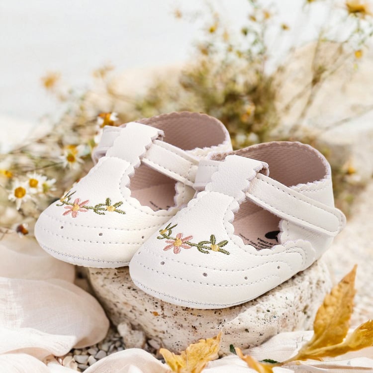 Pantofi pentru copii mici, model brodat, PU parte superioară, respirabili, închidere cu Velcro, 12–36 luni