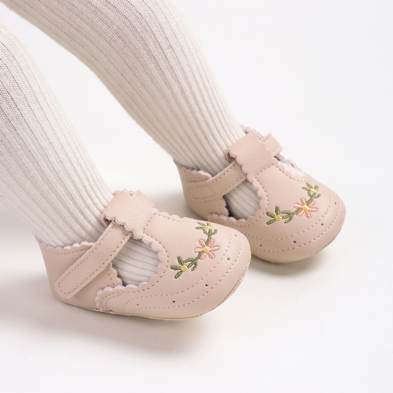 Pantofi pentru copii mici, model brodat, PU parte superioară, respirabili, închidere cu Velcro, 12–36 luni