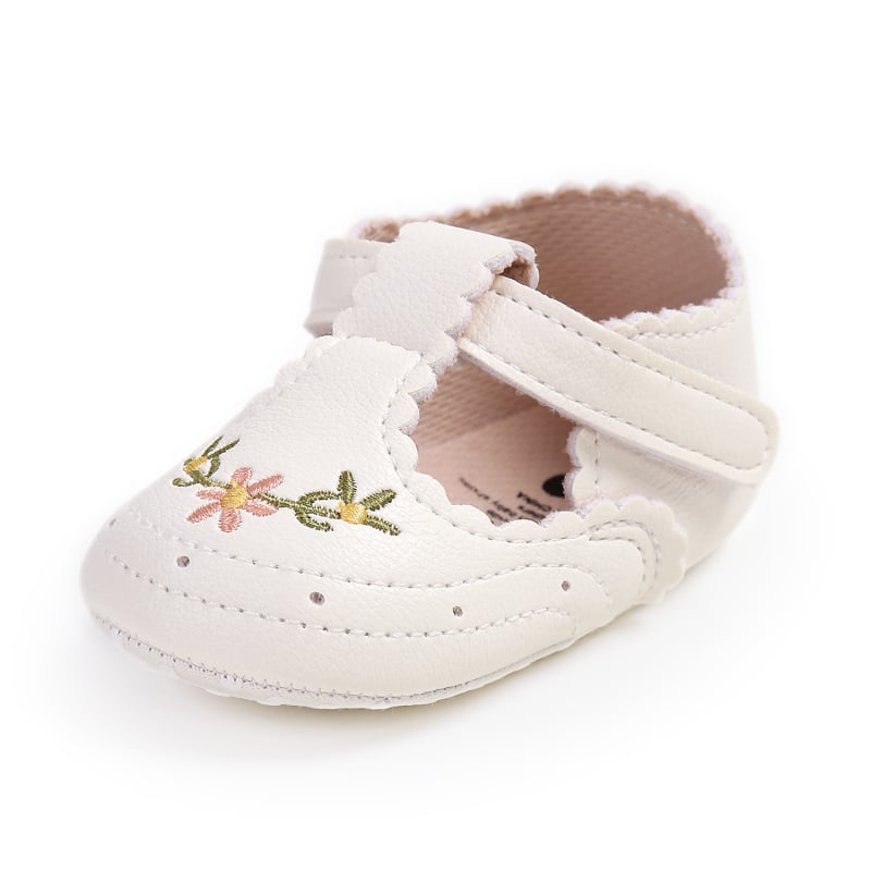 Pantofi pentru copii mici, model brodat, PU parte superioară, respirabili, închidere cu Velcro, 12–36 luni