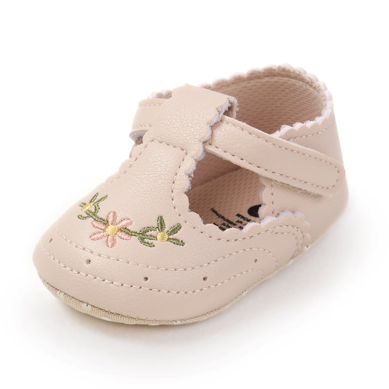 Pantofi pentru copii mici, model brodat, PU parte superioară, respirabili, închidere cu Velcro, 12–36 luni