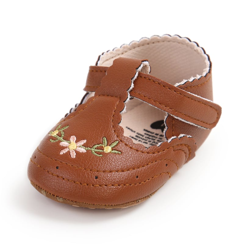 Pantofi pentru copii mici, model brodat, PU parte superioară, respirabili, închidere cu Velcro, 12–36 luni