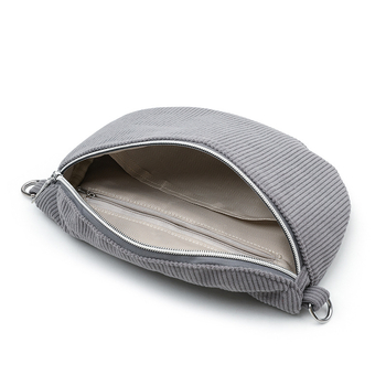 Corduroy plecu soma ar rāvējslēdzēja aizvēršanu, oda poliestera-pamatu maisījuma oderējums, slēpta rāvējslēdzēja kabata, iekšējā kabata tipa patch, 2025. gada rudens izlase