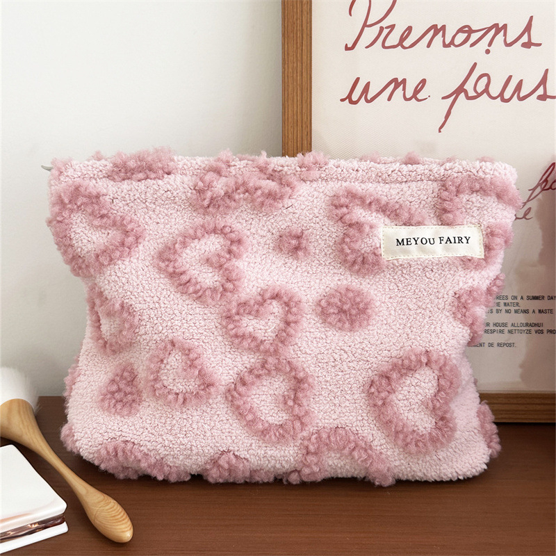 Plīša kosmētikas soma ar ģeometrisku rakstu — kompakta uzglabāšana kosmētikai (Materiāls: Poliesteris; Oderes: Poliesteris; Raksts: Geometrisks; Funkcija: Uzglabāšana)