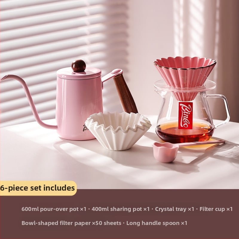 Mājas kafas komplekts — rokas ielejamā kanna, gaišs luksusa retro stilā; Zīmols bincoo, Preces kods GYKF0515, Personalizēts logotips: Jā.