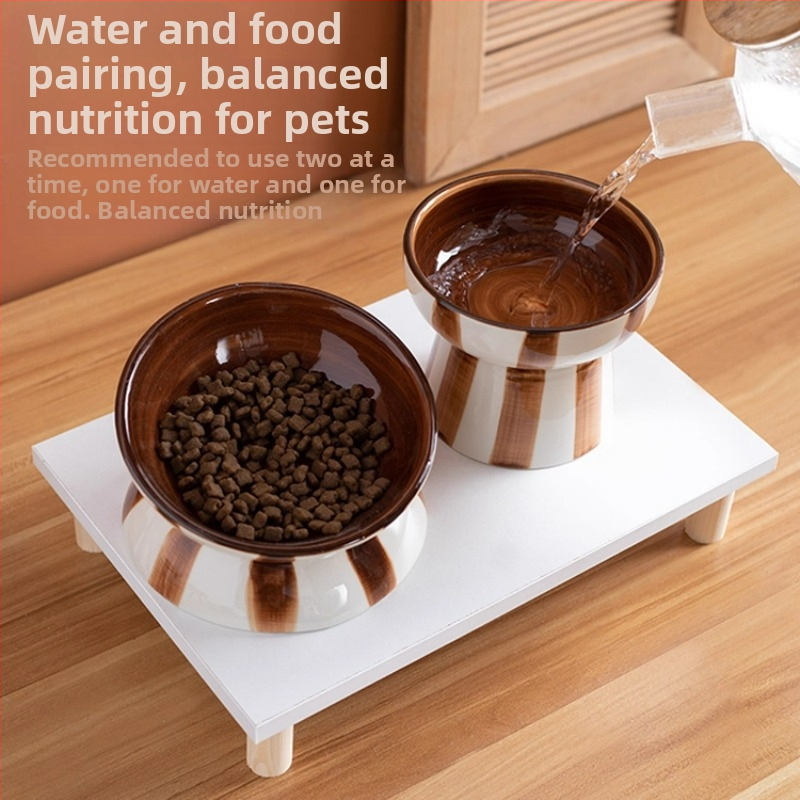 Keramická mačacia miska na kŕmenie, vyvýšená, proti prevráteniu