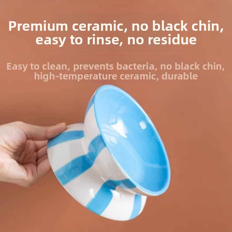 Keramická mačacia miska na kŕmenie, vyvýšená, proti prevráteniu