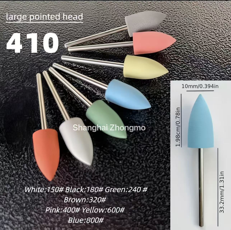 Capete de șlefuire din silicon, set de 10 bucăți, pentru șlefuire dentară, manichiură cosmetică și șlefuire pietre prețioase (pre-tratament)