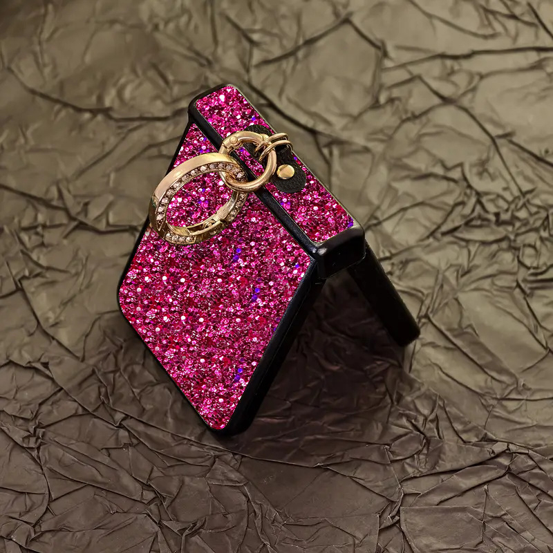 Θήκη προστασίας Samsung Galaxy Z Flip 7 – PC σκληρός φάκελος, σχέδιο δύο σε ένα, δαχτυλίδι με αλυσίδα διαμαντιού, ανθεκτικό στις πτώσεις και αντιολισθητικό