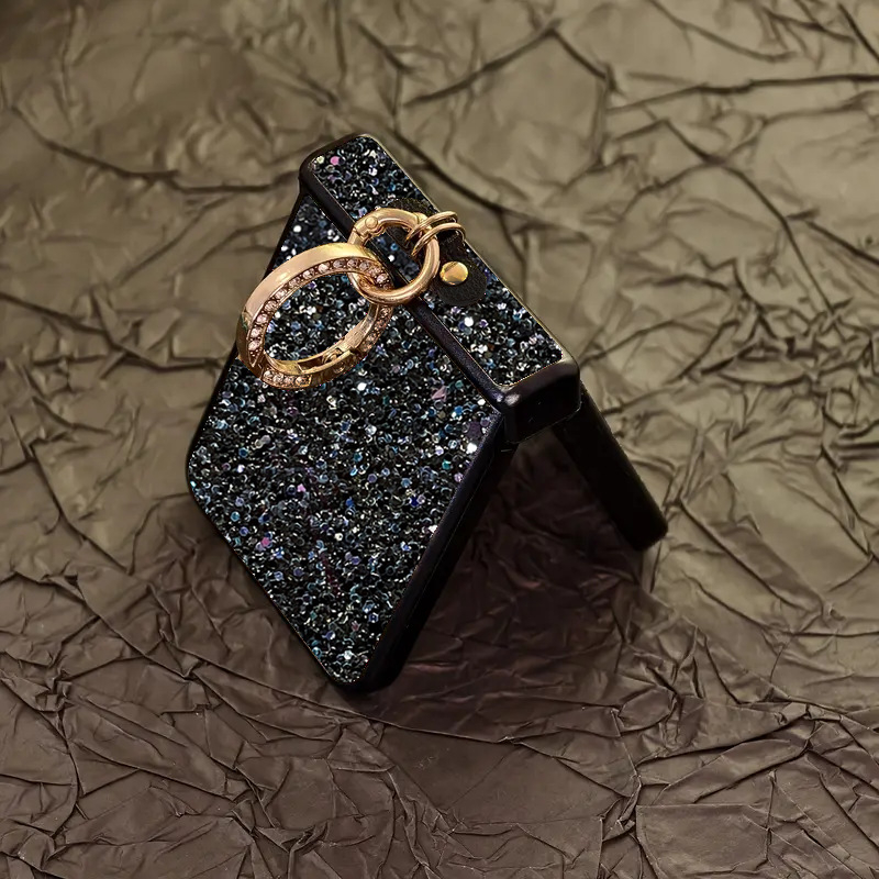 Θήκη προστασίας Samsung Galaxy Z Flip 7 – PC σκληρός φάκελος, σχέδιο δύο σε ένα, δαχτυλίδι με αλυσίδα διαμαντιού, ανθεκτικό στις πτώσεις και αντιολισθητικό