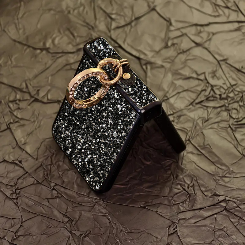 Θήκη προστασίας Samsung Galaxy Z Flip 7 – PC σκληρός φάκελος, σχέδιο δύο σε ένα, δαχτυλίδι με αλυσίδα διαμαντιού, ανθεκτικό στις πτώσεις και αντιολισθητικό