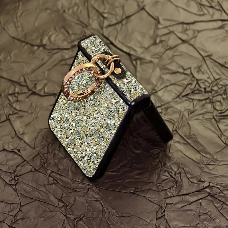 Θήκη προστασίας Samsung Galaxy Z Flip 7 – PC σκληρός φάκελος, σχέδιο δύο σε ένα, δαχτυλίδι με αλυσίδα διαμαντιού, ανθεκτικό στις πτώσεις και αντιολισθητικό