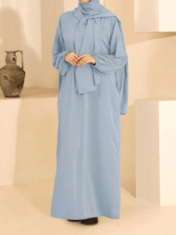 Μακριά ρόμπα σε στυλ Ντουμπάι με τσέπες, 95% πολυεστέρας, μακριές μανίκες, άνοιξη 2024