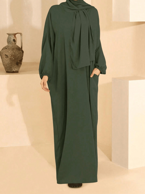Ilga Dubai stila abaja ar kabatām, 95% poliesters, garas piedurknes, pavasaris 2024
