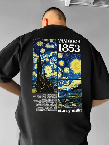 Férfi pamut póló Starry Night mintával – 95% feletti pamut, lazán szabott, kerek nyakú, rövid ujjú