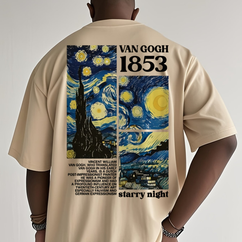 Férfi pamut póló Starry Night mintával – 95% feletti pamut, lazán szabott, kerek nyakú, rövid ujjú