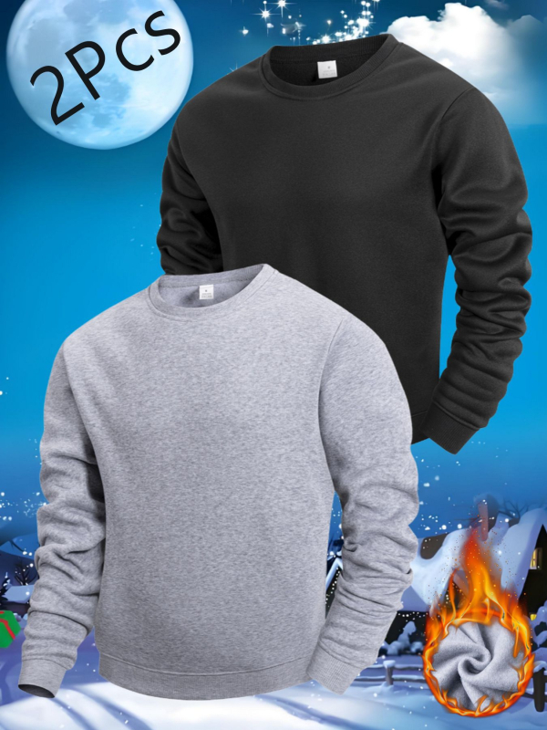 Πουλόβερ φλίς από πολυεστέρα με φλις επένδυση, στρογγυλός λαιμός, μακριά μανίκια, ριμπ τελείωμα