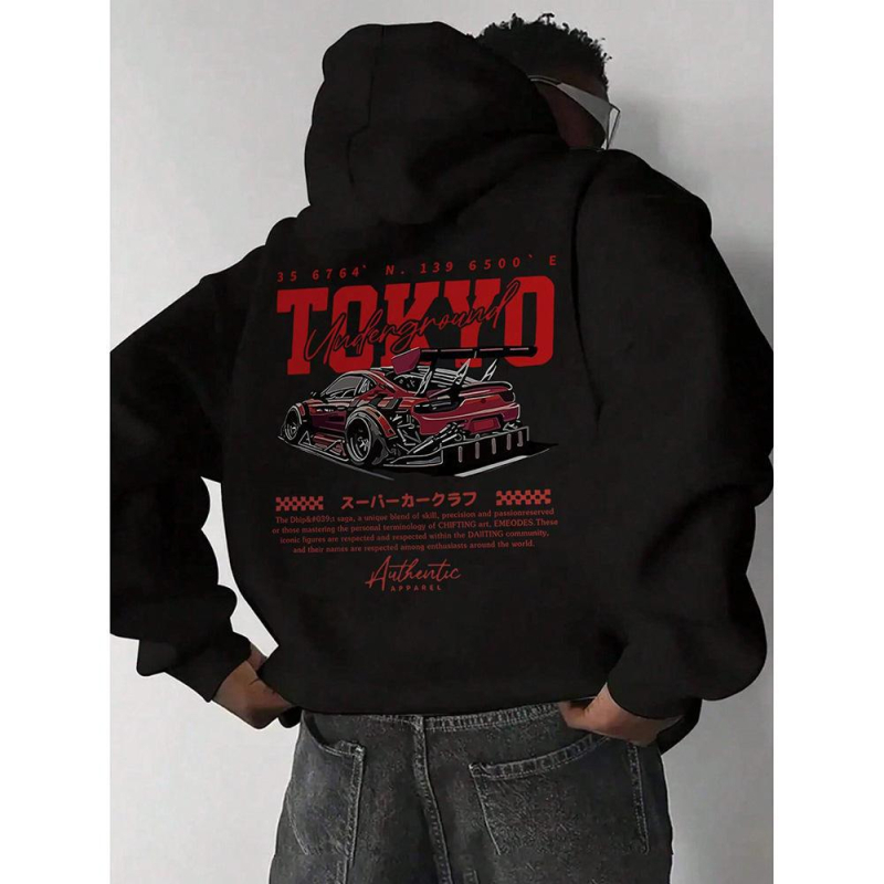 Kapucnis pulóver, laza szabás, hosszú ujjú, poliészter 96%+