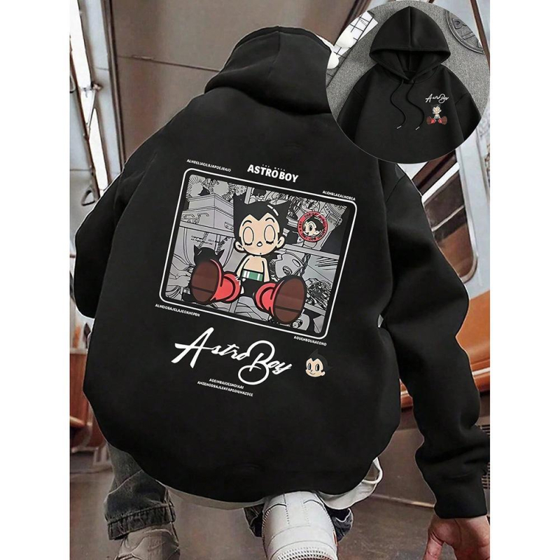 Kapucnis pulóver, laza szabás, hosszú ujjú, poliészter 96%+