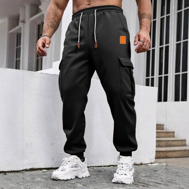 Vīriešu sporta darba bikses, taisnas kājas, flīsa iekšpuse, 100% poliesters, auklas aizdare