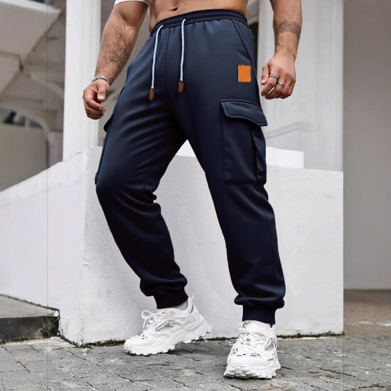 Vīriešu sporta darba bikses, taisnas kājas, flīsa iekšpuse, 100% poliesters, auklas aizdare