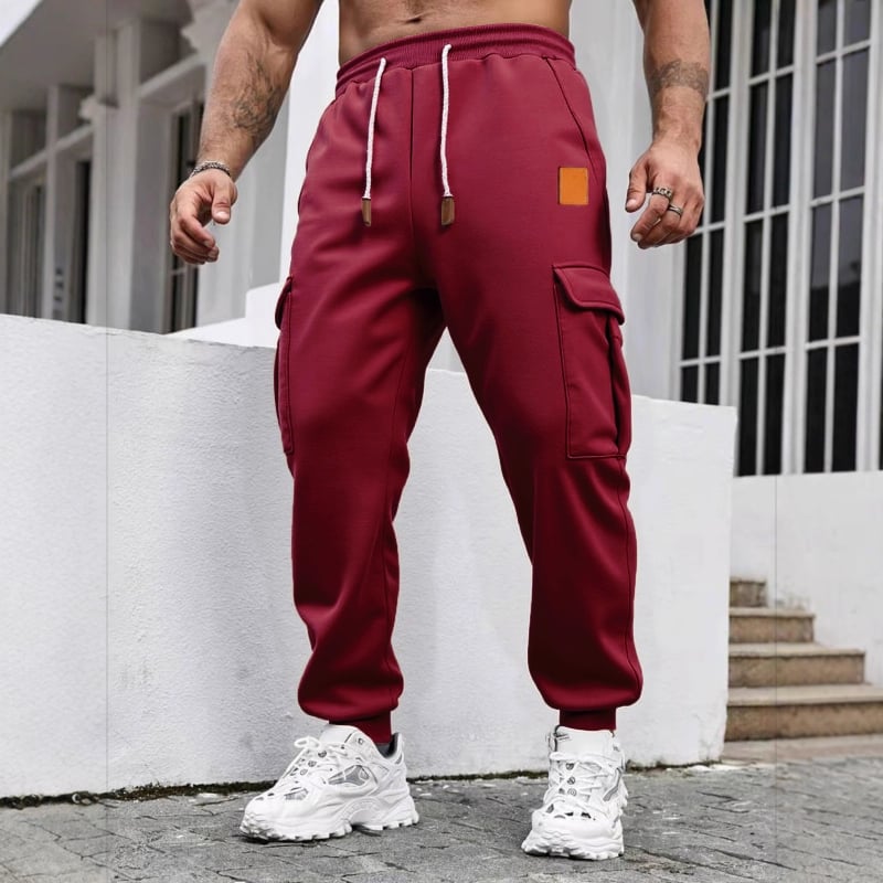 Vīriešu sporta darba bikses, taisnas kājas, flīsa iekšpuse, 100% poliesters, auklas aizdare