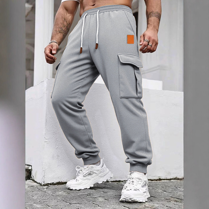 Vīriešu sporta darba bikses, taisnas kājas, flīsa iekšpuse, 100% poliesters, auklas aizdare