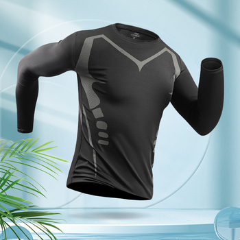 Мъжки спортен плувен костюм с дълги ръкави, кръгла яка, полиестер 90%, за лято