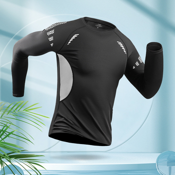 Мъжки спортен плувен костюм с дълги ръкави, кръгла яка, полиестер 90%, за лято