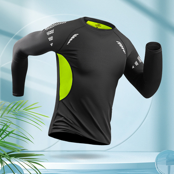 Мъжки спортен плувен костюм с дълги ръкави, кръгла яка, полиестер 90%, за лято