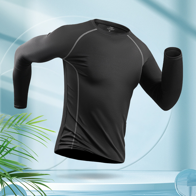 Ανδρικό αθλητικό μαγιό με μακριά μανίκια, στρογγυλός λαιμός, πολυεστέρας 90%, για καλοκαίρι