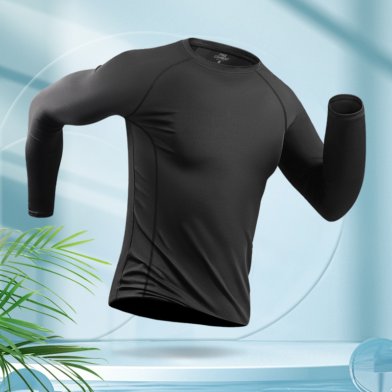 Ανδρικό αθλητικό μαγιό με μακριά μανίκια, στρογγυλός λαιμός, πολυεστέρας 90%, για καλοκαίρι