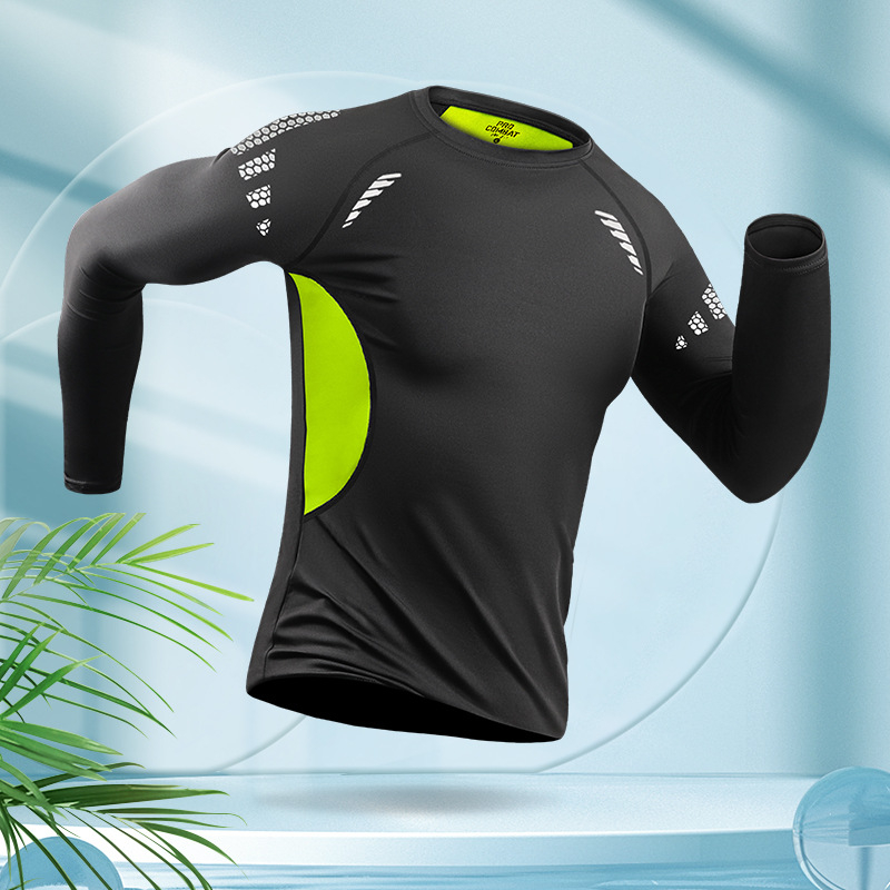 Ανδρικό αθλητικό μαγιό με μακριά μανίκια, στρογγυλός λαιμός, πολυεστέρας 90%, για καλοκαίρι