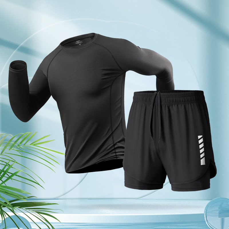 Ανδρικό αθλητικό μαγιό με μακριά μανίκια, στρογγυλός λαιμός, πολυεστέρας 90%, για καλοκαίρι