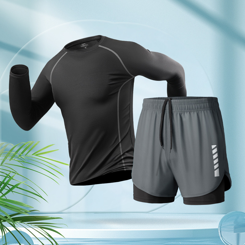 Ανδρικό αθλητικό μαγιό με μακριά μανίκια, στρογγυλός λαιμός, πολυεστέρας 90%, για καλοκαίρι