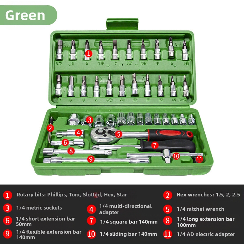 Σετ εργαλείων επισκευής αυτοκινήτου L1639 – Ατσάλι άνθρακα, 108 τεμάχια σε θήκη εργαλείων