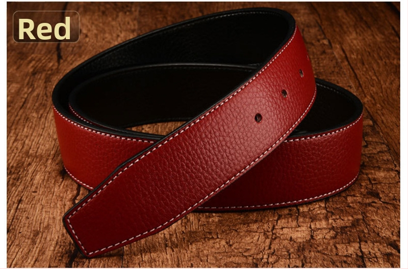 Ζώνη από γνήσιο δέρμα με λεία αγκράφα χωρίς κεφαλή, δύο στρώσεις βοοειδούς δέρματος, σε στυλ H με σκουρόχρωμες γραμμές