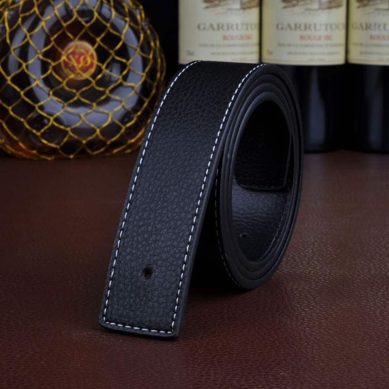 Ζώνη από γνήσιο δέρμα με λεία αγκράφα χωρίς κεφαλή, δύο στρώσεις βοοειδούς δέρματος, σε στυλ H με σκουρόχρωμες γραμμές