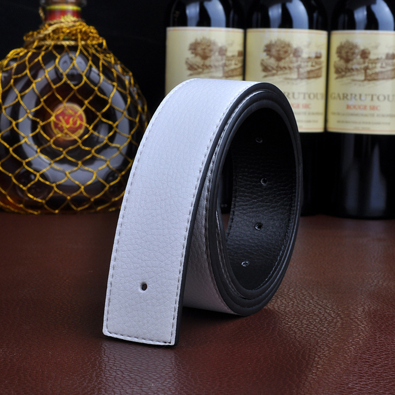 Ζώνη από γνήσιο δέρμα με λεία αγκράφα χωρίς κεφαλή, δύο στρώσεις βοοειδούς δέρματος, σε στυλ H με σκουρόχρωμες γραμμές