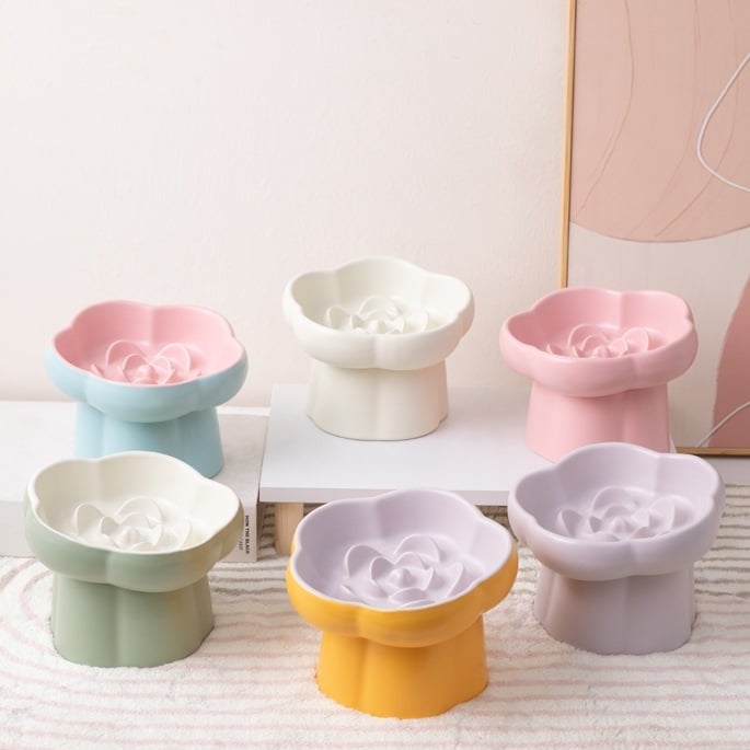 Κεραμικό μπολ για κατοικίδια με αργό τάισμα, ψηλή βάση, κατάλληλο για γάτες, αντιδιαρροή, αντιπνιγμός, κεκλιμένο στόμιο