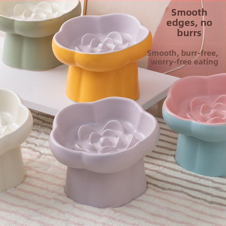 Keramická miska pre domáce zvieratá so spomaleným kŕmením, vysoká základňa, vhodná pre mačky, proti rozliatiu, proti duseniu, sklonený otvor